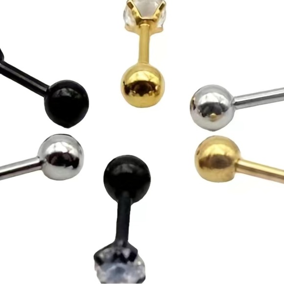 (Gold / 6mm) 2Pc Stainless Steel Cubic Zircon Unisex Shiny Earrings - SEALED - Picture 3 of 5